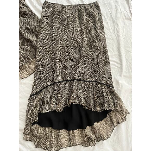 Robbie Bee Women’s 2 Pc Set Sz 12 100% Silk Top Skirt Tan Black Animal Print - Picture 3 of 9